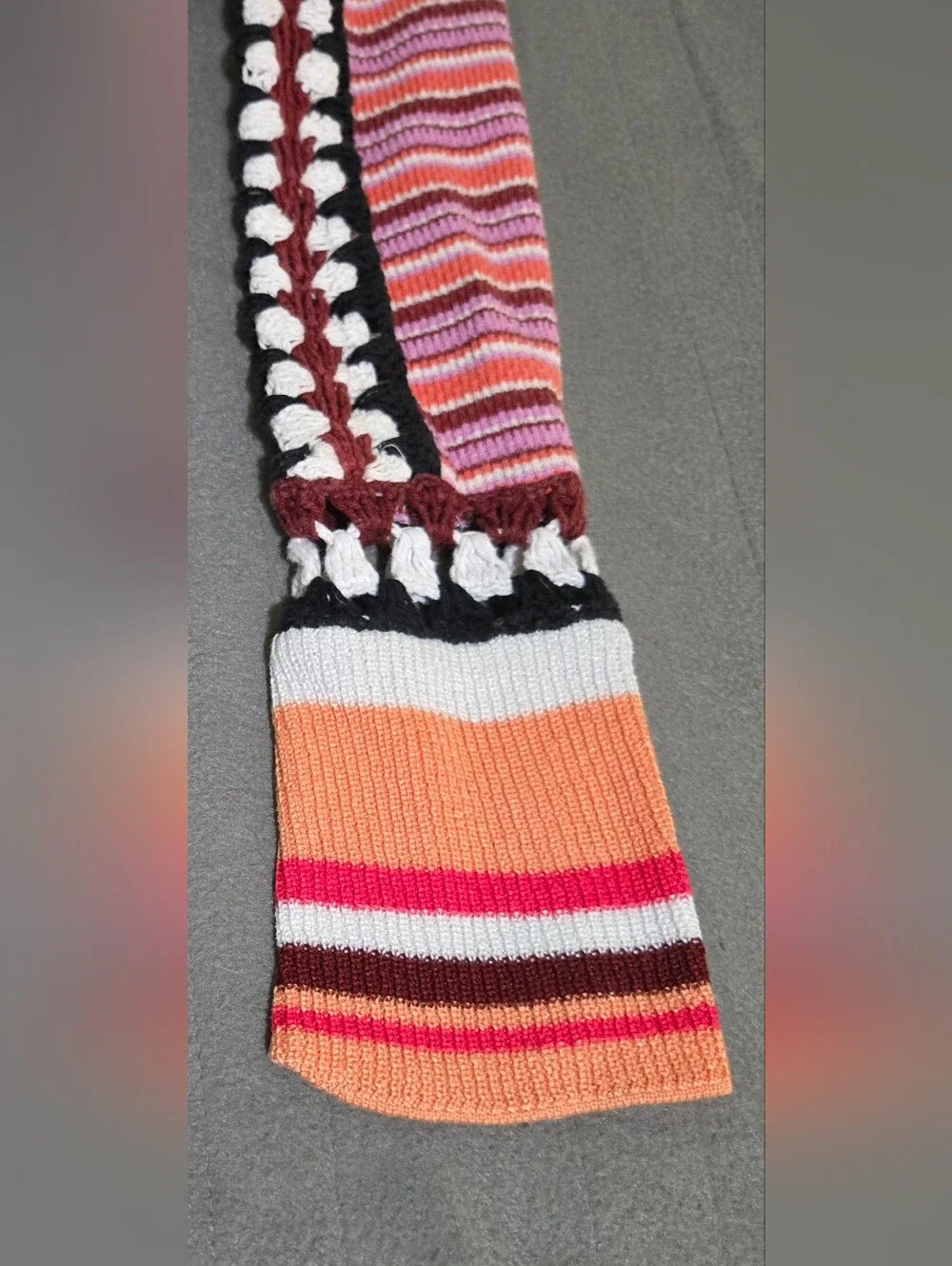 Free People XS Striped Crochet Trim Sweater Top Pink Orange Boho Long Sleeve